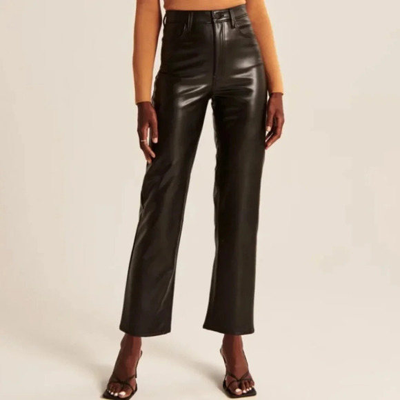 Abercrombie Vegan Leather Pants Size 18 Ultra High Rise Ankle Straight Plus Size - Picture 1 of 6